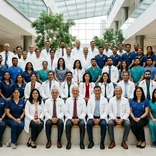 Jivanurja's team of doctors and therapists in a group photo